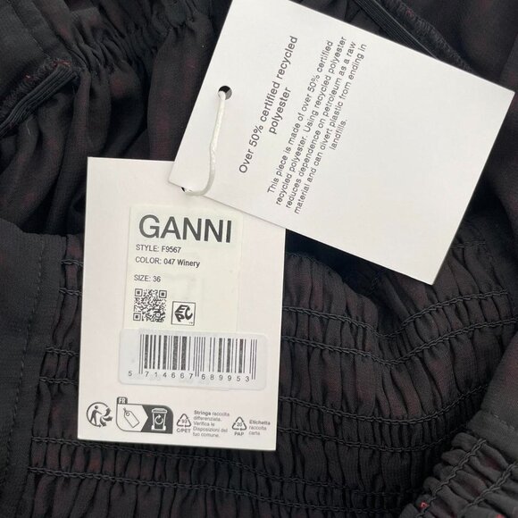 Ganni Sheer Fluid Check Midi Strap Smock Dress | Wine Red | Women’s Size Small - Picture 5 of 7